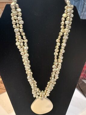 Handmade Gold-Tone Beaded Statement Necklace with Pendant